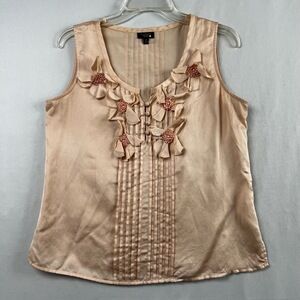 Talbots Tank top Blouse Womens Petite 8 Sleeveless Top 3-D Floral Pleated Blush
